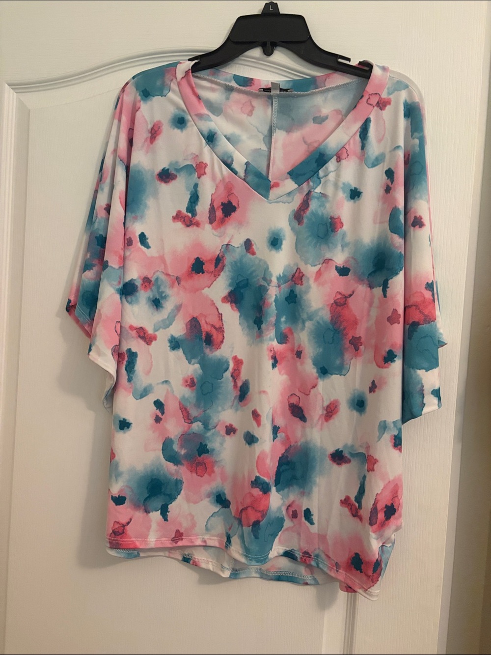 white birch Pink and Teal Watercolor Floral V-Neck Tunic